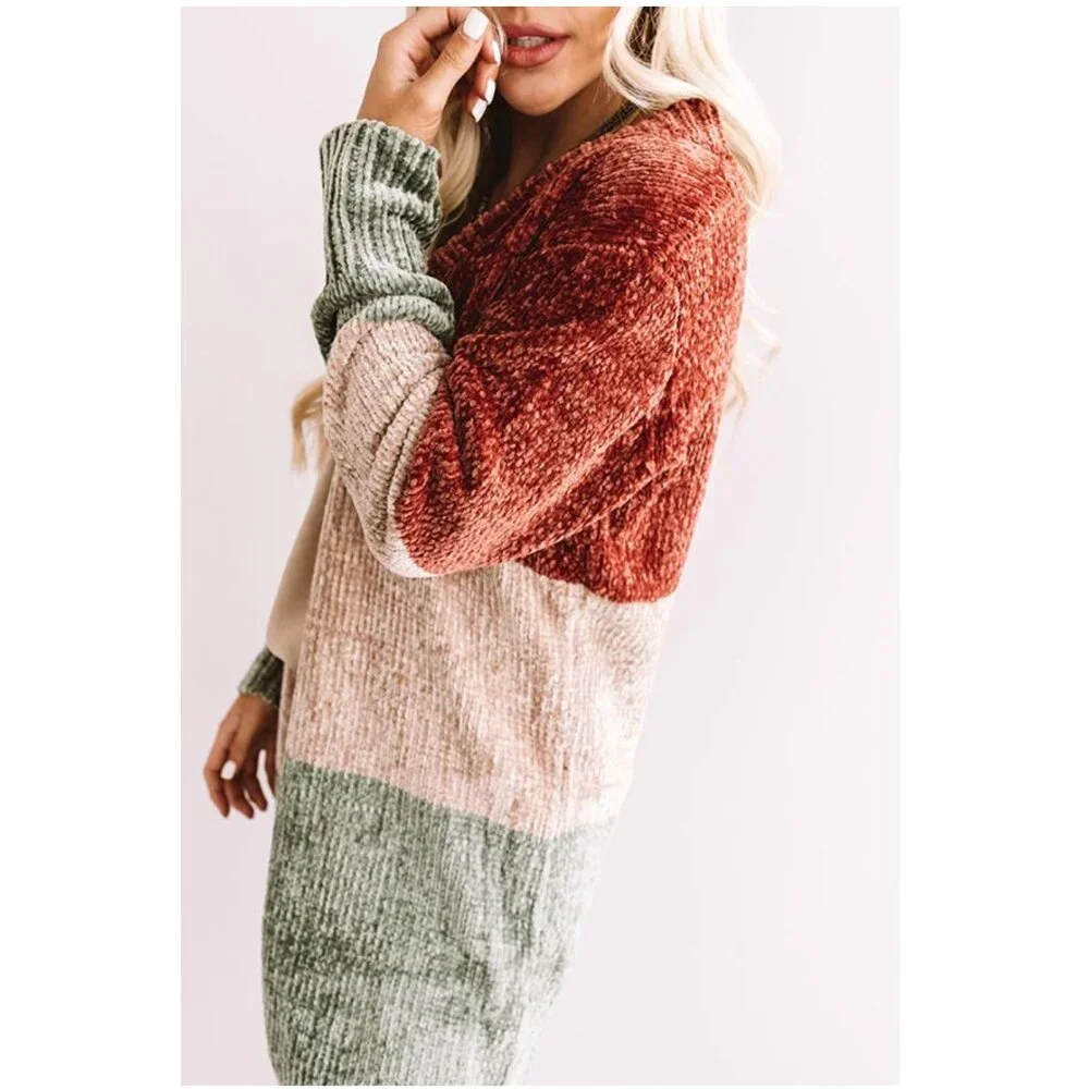 Entro Color Block Chenille Cardigan Sweater Size Small NWT Soft Cozy Fall Layeri